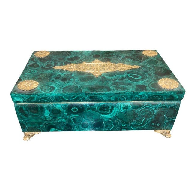 Traditional Malachite and Gilt Bronze Decorative Box, Early 20th Century For Sale - Image 3 of 8