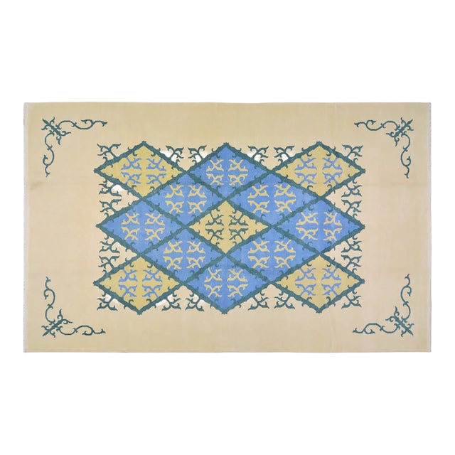 Vintage Chinese Art Deco Hand Knottted Wool Rug, 9'8'' X 15'10'' For Sale