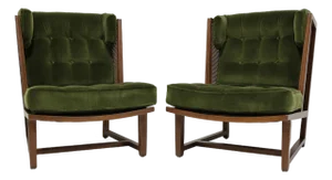 Edward Wormley for Dunbar Wingback Model 6016 Chairs in Velvet - Set of 2