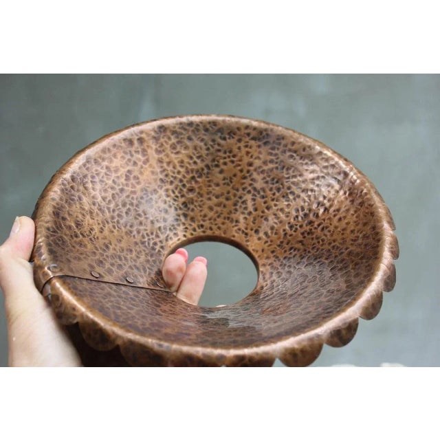 Vintage Country Rustic Primitive Industrial Copper Lamp Shades with Handmade Hanging Metal Caps, 1970s For Sale - Image 9 of 10