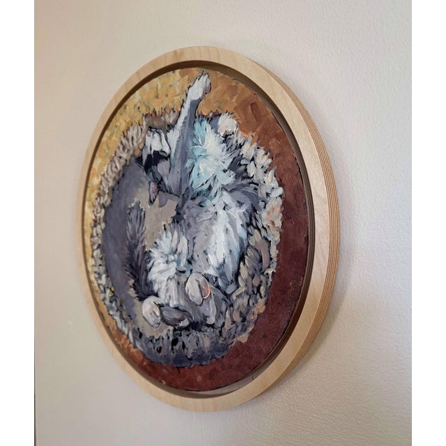 Contemporary Good Morning Sunshine by Deb Komitor | Oil On Birch Panel Cat Sleeping in a Round Bed For Sale - Image 3 of 4