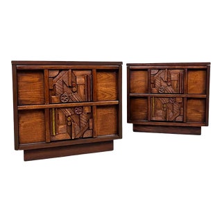 Lane “Pueblo” Brutalist Mosaic Mid-Century Modern Nightstands - a Pair For Sale
