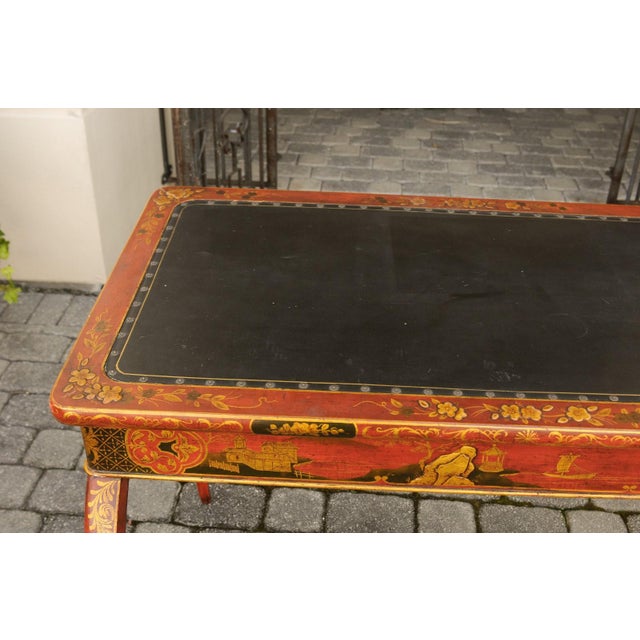 English Regency 1820s Table with Red Lacquered, Gold and Black Chinoiserie Decor For Sale - Image 10 of 12