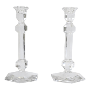 1990s Val Saint-Lambert Gardenia Fine Crystal Designer Candlesticks- Set of 2