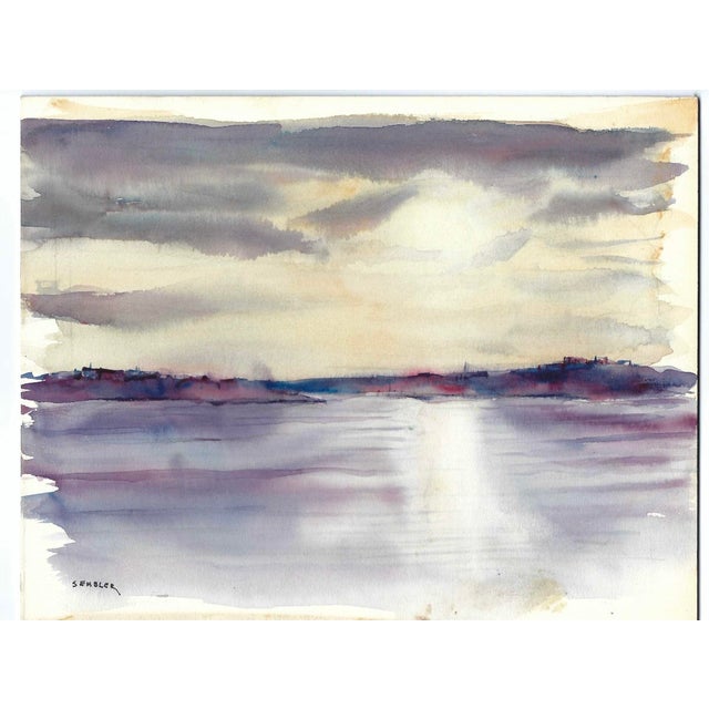 Abstract modern landscape by Virginia artist Arthur Sembler (1911/12-1979). Watercolor on artist board, signed lower left....