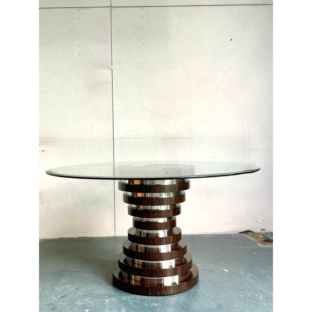Vintage Boho Zebrawood and Chrome Dining Table Pedestal For Sale In West Palm - Image 6 of 7