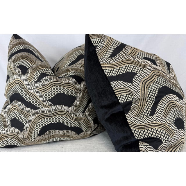 Transitional Brunschwig & Fils "Les Rizieres Embroidery" in Black 22" Pillows-A Pair For Sale - Image 3 of 3