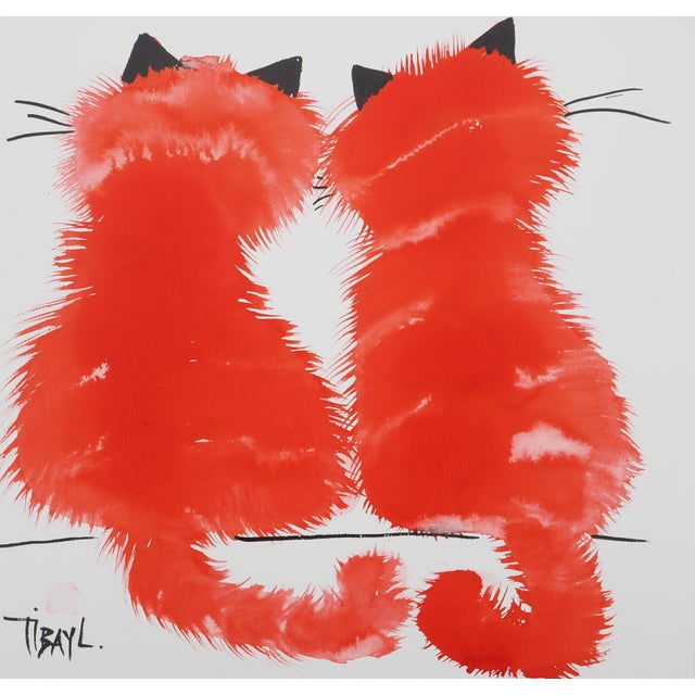 Laszlo Tibay, Couple of cats in love, Ink and Wash For Sale - Image 6 of 6