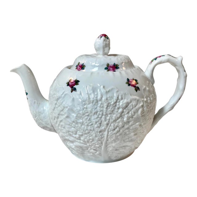 Vintage Spode Bridal Rose Pattern Cabbage Form Teapot For Sale