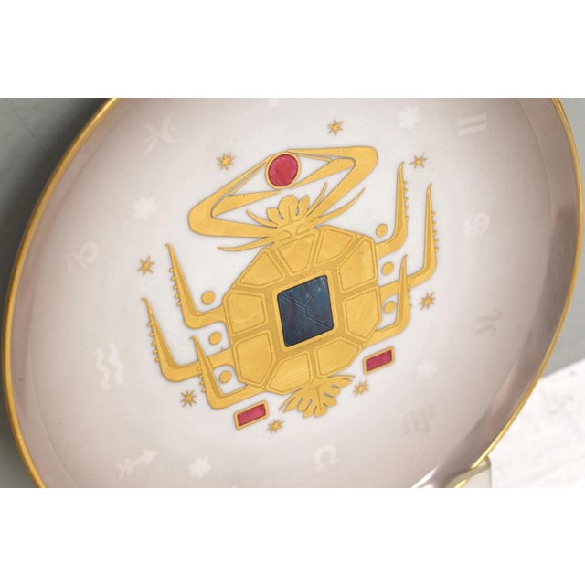 Arte morbelli 24k gold italian porcelain decorative plate – "cancro" (cancer) from milano, italia, 1970's. Overview a...