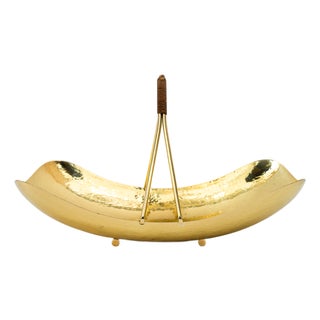 Hammered Fruit Bowl with Wicker, 1950s For Sale