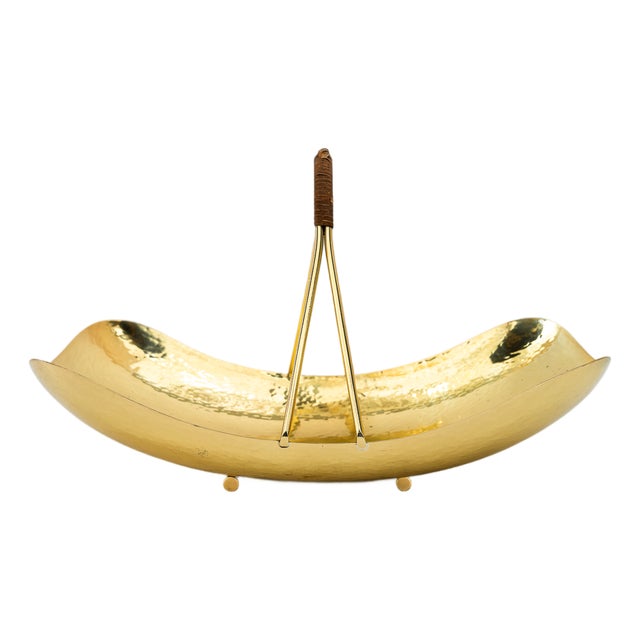Hammered Fruit Bowl with Wicker, 1950s For Sale