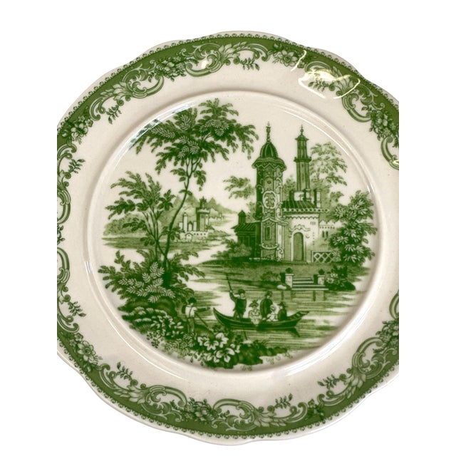Late 20th Century Italian Reproduction Green and White Transferware China – 24 Pieces A charming 24-piece collection of...