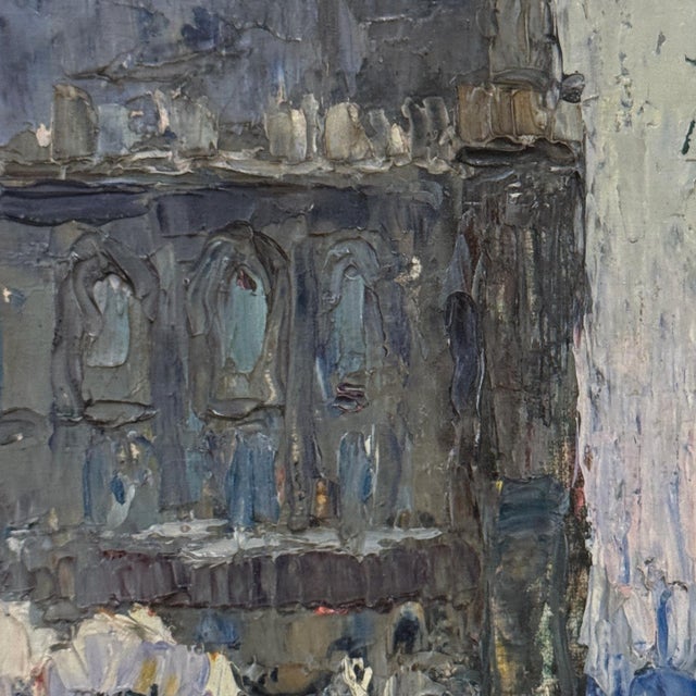 Antique Signed Oil Painting on Board 'Brussels Flower Market on the Grand Place' For Sale - Image 13 of 17