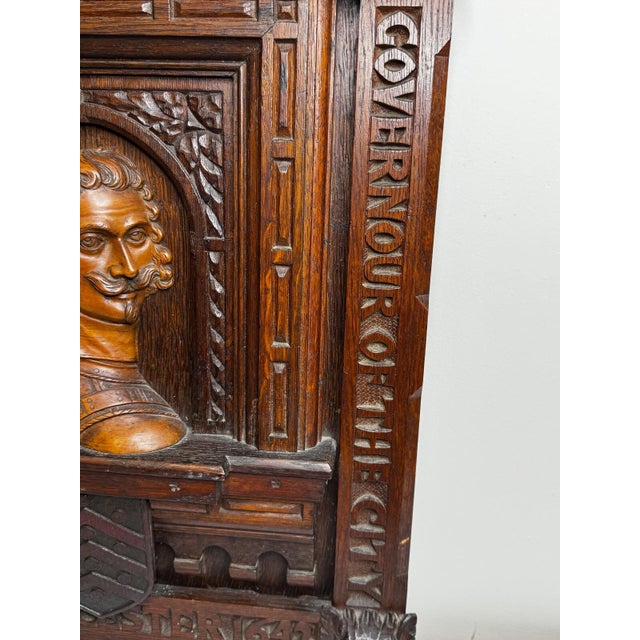 Antique Wall Sculpture Portrait Colonel Sir Edward Massey, Governor of Gloucester 1642 Carved in the Manner of Sir George Gilbert Scott For Sale - Image 16 of 18