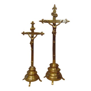 Pre-War Brass Crosses, 1920s, Set of 2 For Sale