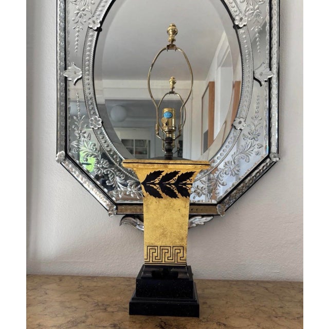 Vintage Black Frederick Cooper Neoclassical Table Lamp Gold Laurel & Greek Key - Hollywood Regency Empire Style For Sale - Image 12 of 12