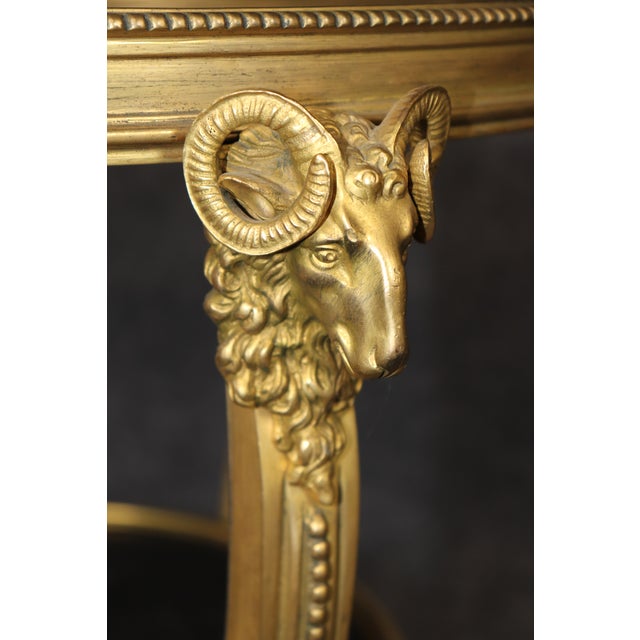 1980s Pair 1920's Directoire Bronze Rams Head Marble Top Gueridon Tables For Sale - Image 5 of 13
