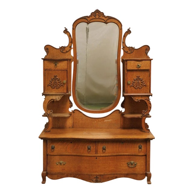 Tiger Oak French Antique Dresser For Sale