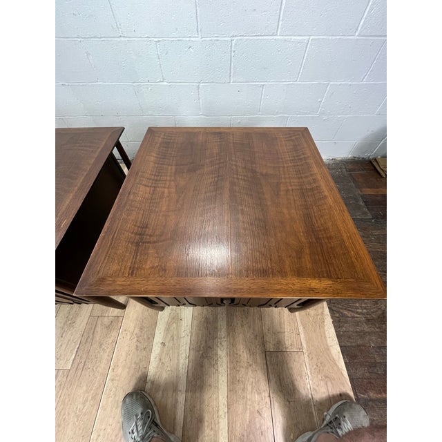 Pair of 1970s Forward Trends Sculpted Walnut End Tables by Johnson Furniture For Sale - Image 12 of 12