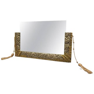 French Art Deco White and Yellow Gold Geometric Foliage Mirror For Sale