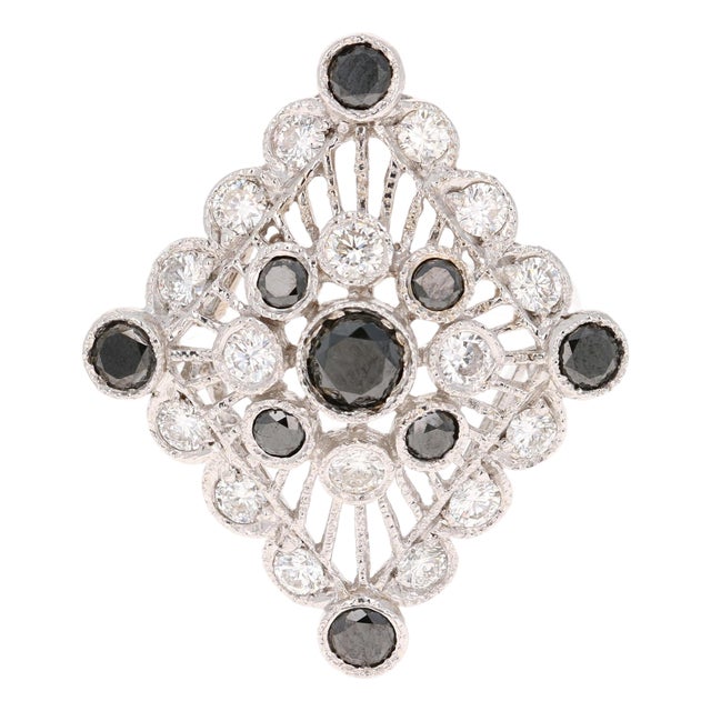 Roshe Jewels Diamond Ring, 2.13 Carats Black and White Diamond 14k White Gold, Size 7 For Sale