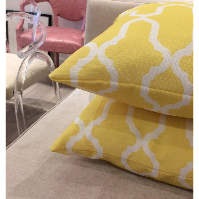 Throw Pillows, Contemporary Moroccan Pattern Yellow Pillows - a Pair For Sale - Image 9 of 10