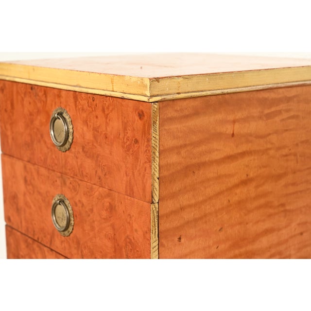 Wood Romweber Style French Regency Louis XVI Burl Wood and Parcel Painted Three-Drawer Bedside Chest, Circa 1940s For Sale - Image 7 of 16