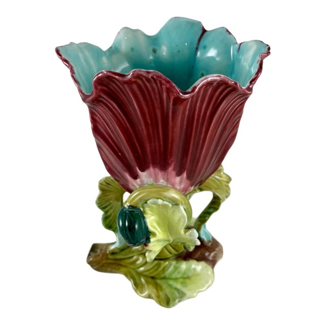 19th Century French Orchies Majolica Glazed Floral Form Vase For Sale