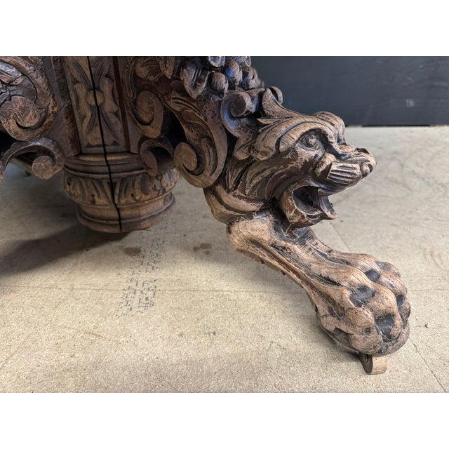 French Carved Oak Hunting Table, 1869 For Sale - Image 10 of 12