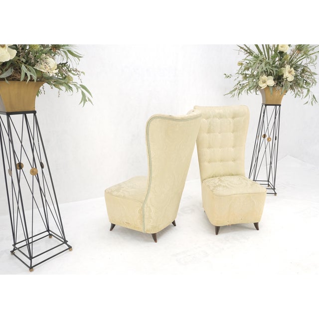 Paolo Buffa Pair Italian Mid-Century Modern Extra Tall Back Thick Spring Seats Lounge Chairs For Sale - Image 4 of 14