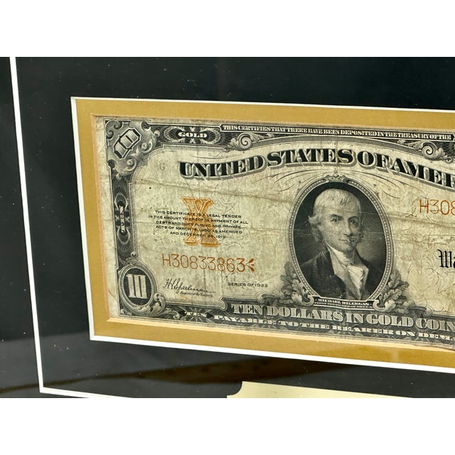 Authentic Beautifully Museum Framed 1922 United States Currency $10 Dollar Bill - Gold Certificate For Sale - Image 11 of 17