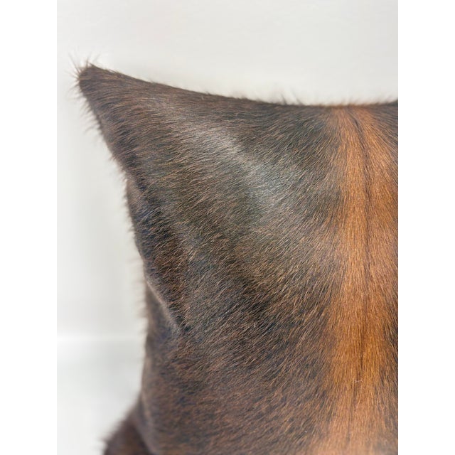 Reversible 16” X 16” Premium Brazilian Watusi Cowhide Pillow Cover – Sculptural Spine Composition - Handcrafted by Pablo Sota Designs. For Sale - Image 9 of 11