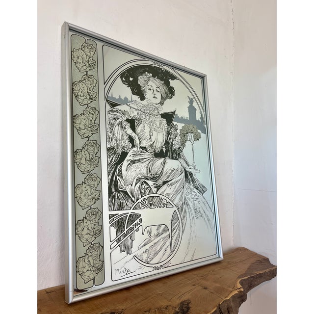 Vintage Art Nouveau Mirror with Christmas Noel Motif by Alphonse Mucha, 1960s For Sale - Image 8 of 16