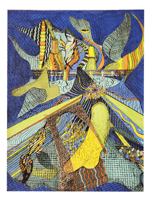Everett Ball, Dream Tower in the Night, Lithograph Enhanced with Watercolor, 1975