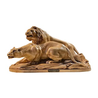 French L'Affut Art Deco Sculpture of Lions by A. Martinez, Paris 1924 For Sale