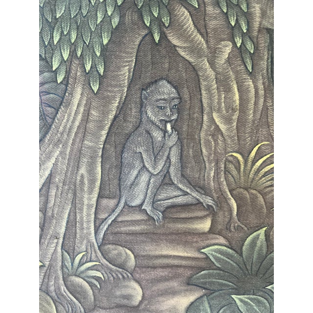 1950s Large Traditional Balinese Framed Silk Signed Ubud Painting For Sale - Image 10 of 11