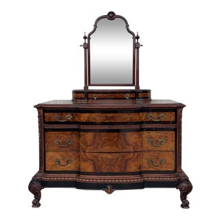 Venetian Baroque Dresser With Mirror in Burl Walnut With Ebonized Details For Sale