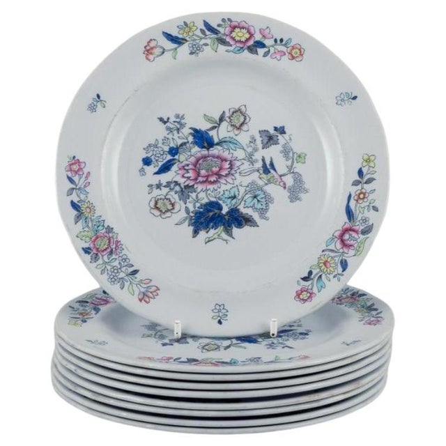 Faience Plates with Floral and Bird Motifs from Copeland / Spode, England, 1930s, Set of 9 For Sale - Image 6 of 6