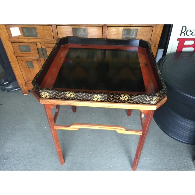 Koa Wood Side Table With Lacquer Tray 26" Chairish