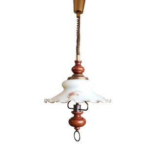 Special Pendant Light Lamp with Wood Handle & Opaline Glass For Sale