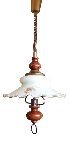 Special Pendant Light Lamp with Wood Handle & Opaline Glass