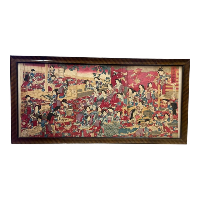 19th Century Japanese Woodblock Print of Court Ladies by Toyohara Chikanobu For Sale