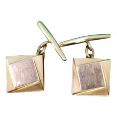 Gold Cufflinks in Square Shape with Geometric Figures, Set of 2 For Sale