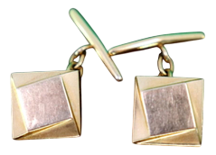 Gold Cufflinks in Square Shape with Geometric Figures, Set of 2