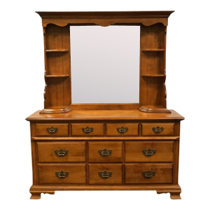 Tell City Young Republic Solid Hard Rock Maple Colonial Early American 60" Triple Dresser W. Mirror Hutch 8510 / 8507
