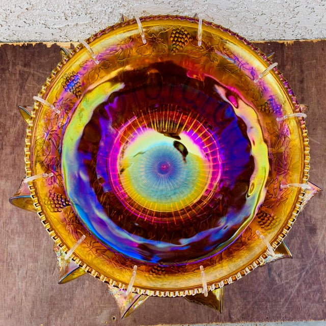 Mid Century Carnival Glass Punch Bowl Set- 25 Pieces For Sale - Image 4 of 12