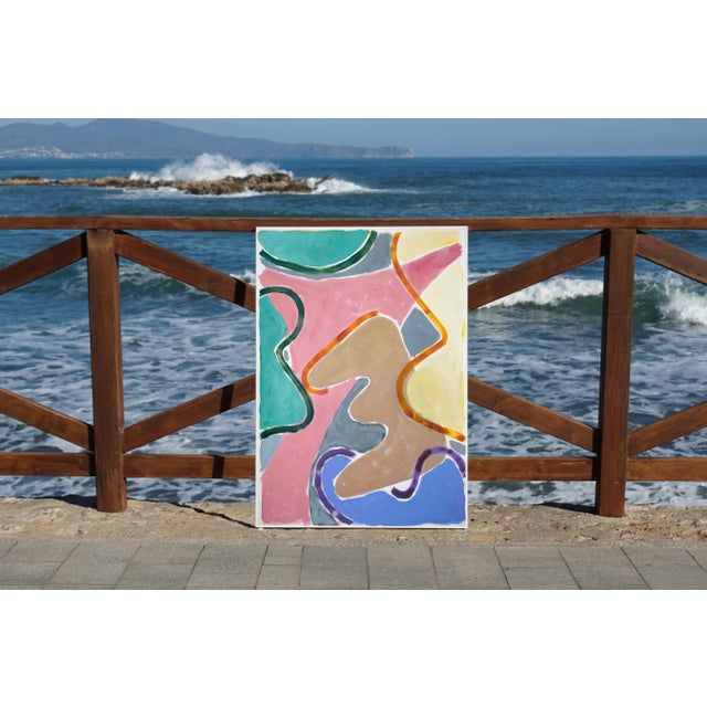 Paper "Layered Curvilinear Forms" Contemporary Abstract Mixed-Media Painting For Sale - Image 7 of 8