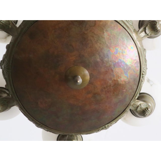 Antique Bronze and Alabaster Chandelier with Verdigris Patina, 1910 For Sale - Image 9 of 12