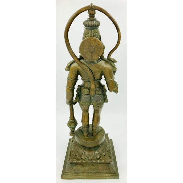 Mid Century Chola Style Revival Hanuman Bronze Statue Hindu Ramayana India South Indian Vintage For Sale - Image 11 of 12